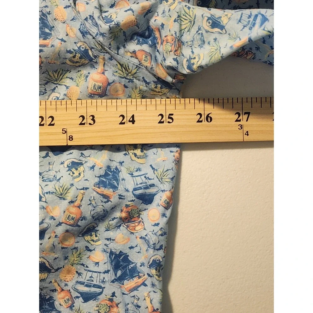 Peter Millar Mens Blue Pirate Nautical Skull Rum Print Short Sleeve Shirt L